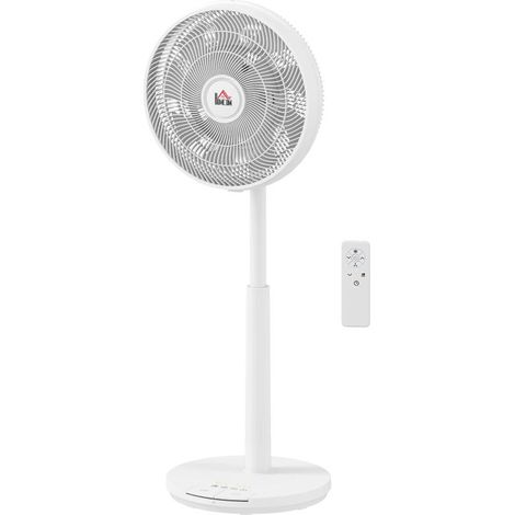 Ventilateur sur pied silencieux avec télécommande, 12 vitesses, minuterie, inclinaison et oscillation réglables, modes veille, blanc