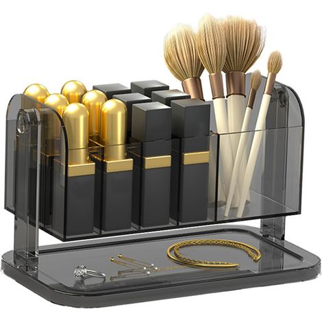 Boîte de rangement pour rouge à lèvres, support de maquillage rotatif transparent et amovible, organiseur de pinceaux, accessoires de beauté, (1/5)