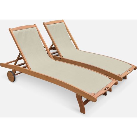 Set 2 lettini prendisole in legno multiposizione con ruote