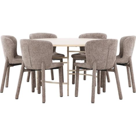 Copenhagen ensemble pour salle à manger table Ø140cm et 6 chaises whitewash, brun. (1/5)