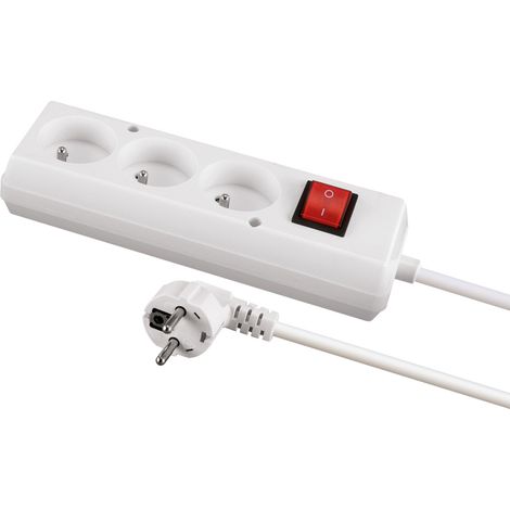 Rallonge 3 prises avec mise à la terre et interrupteur, 1,5 m, blanche, IP20, 10 A, Ideus 04293 (1/2)