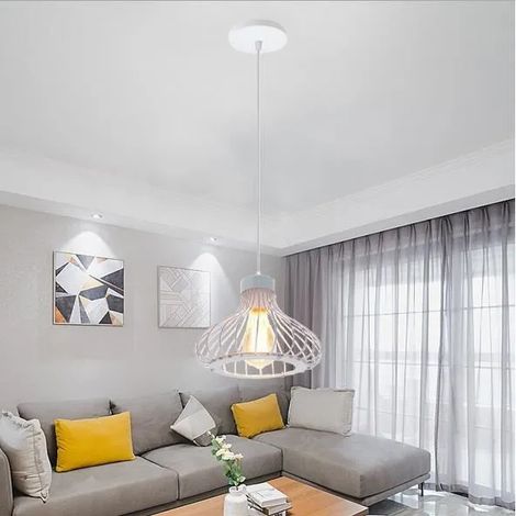 Lampe Suspension Moderne Blanc,Lustre Plafonnier Industrielle en Fer Forge Style Edison pour Salon Chambre (1/4)