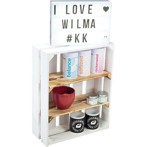 flaches Obstkistenregal "Wilma" weiß mit geflammten Mittelbrettern (1/3)