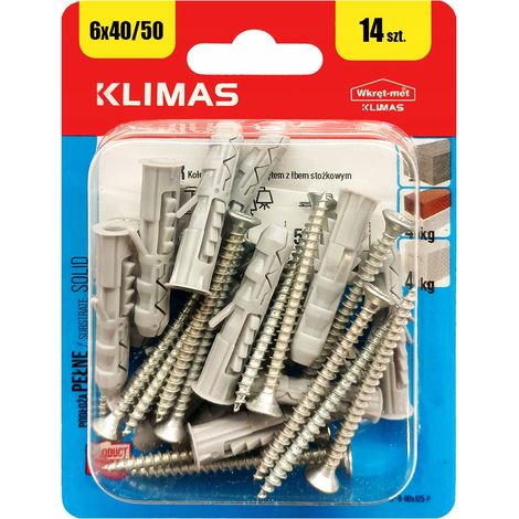 Chevilles A Expansion Klimas 8 x 40 Avec Vis 4 x 50, PZ2, Blister De 14