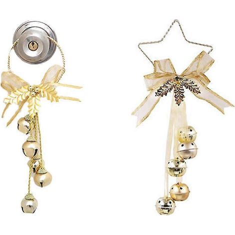 2 Stück Weihnachts-Türhänger mit Glöckchen und Schleife, Wandhänger, Ornamente für Weihnachtskränze (1/5)