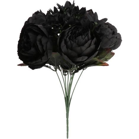 Künstlicher Rosenstrauß in Schwarz und Rot, künstliche Vintage-Rosen mit langen Stielen für Hochzeitsfeiern und Trauerfeiern (Z) (1/5)
