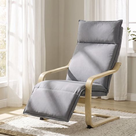 Fauteuil Salon avec Repose-Pieds, Dossier Haut, Accoudoirs, Gris (1/5)