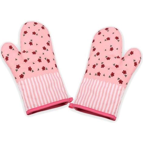 Ofenhandschuhe, Topflappen, Kochhandschuhe, Ofenhandschuhe, Ofenhandschuhe, 1 Paar (rosa Blume) (1/4)