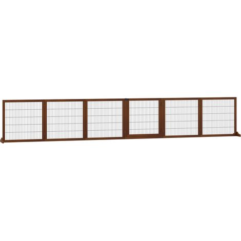 Absperrgitter Hund 6-teilig, 432 x 70 cm Faltbar Türschutzgitter mit 2 Stützfüßen, Freistehend Hundegitter, Treppengitter für mittelgroße Hunde, für Flur, Treppe, Kaffee (1/5)