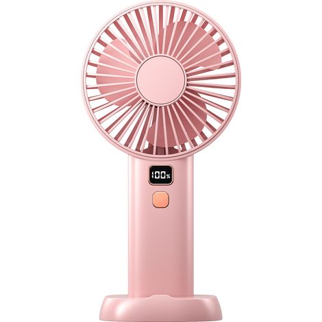 Ventilateur portable à affichage numérique, rechargeable par USB, 4 vitesses réglables (rose fleur de cerisier)