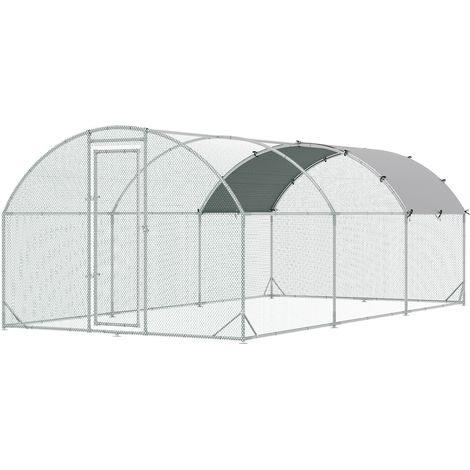 Enclos poulailler grillagé 15,96 m² toit anti-UV porte verrouillable argenté 2,8 x 5,7 x 1,97 m