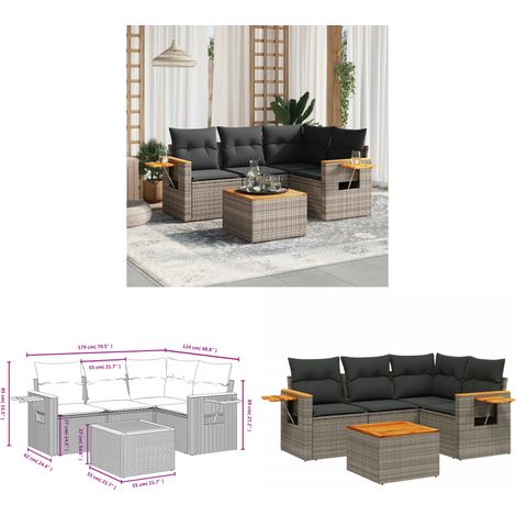 5-tlg. Garten-Sofagarnitur mit Kissen Grau Poly Rattan - Gartenmöbel - Esszimmergarnituren - Outdoor Möbel - Lounge Set - Rattan Sofa - Home & Living (1/3)