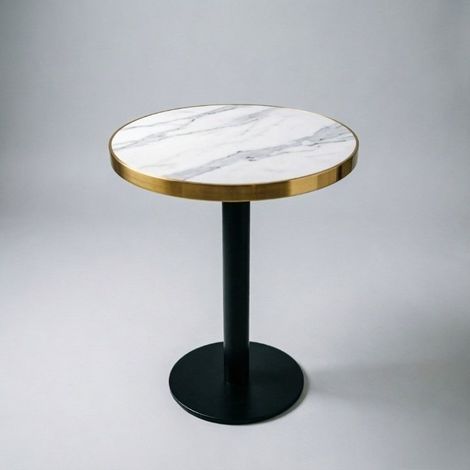 Mesa auxiliar redonda moderna efecto mármol UV y acero inoxidable dorado, Ø60 cm (1/5)