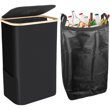 Poubelle tri Selectif 100l, Avec Couvercle et Sac à Main, Poubelle de tri de Dépôt Avec Trou, Idéal Systèmes de tri des Déchets , Rpoubelle Exterieur, Rangement Bouteille Poubelle Recyclage (noir) (1/5)