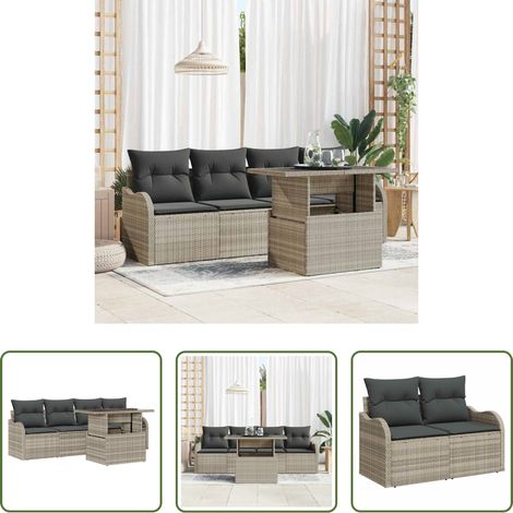 Canapé en rotin - Ensemble de canapé de jardin 5 pcs Gris clair Poly rotin (1/5)