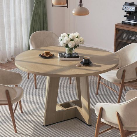 Runder Esstisch 120cm für 4-6 Personen, Eiche Holzoptik, stabil (1/5)