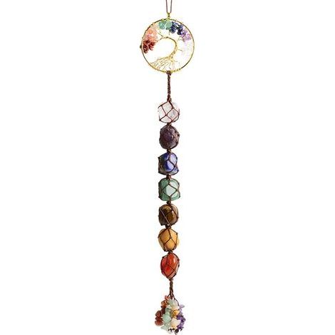 Pierres de chakra - Pendentifs Feng Shui en cristal de guérison - Décoration murale des 7 chakras - Décoration pour remorque de méditation - Décoration de fenêtre - Décoration intérieure (1/5)