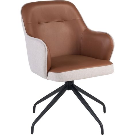 Chaise de Salle à Manger Scandinave en Tissu Pivotante Dossier Haut Marron et Beige Clair Stowe (1/5)