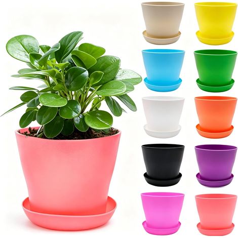 10PCS Coloré Pots de Fleurs en Plastique,Petits Pots de Fleurs colorés avec Plateaux,Petits Pot de Semis,Étanche et Durable,pour La Maison de Bureau (1/5)