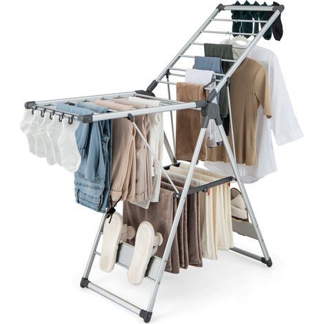 2-Layer Foldable Clothes Drying Rack Adjustable Clothes Hanger W/Shoe Holder (1/5)
