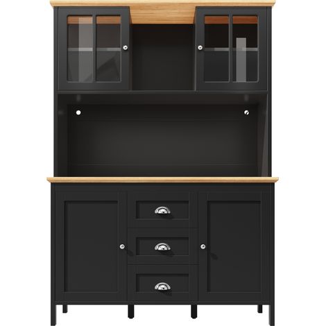 Aparador alto de cocina de MDF y metal 120 x 40 x 179 cm con 4 puertas, 3 cajones y LED negro (1/5)