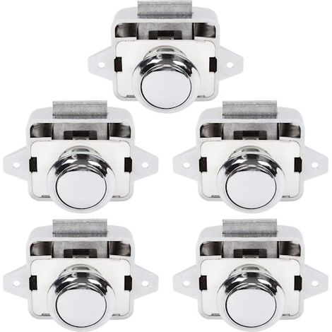 Filiyano-5 verrous de sécurité à bouton-poussoir pour porte de placard de camping-car ou caravane, couleur argent (ronds). (1/5)
