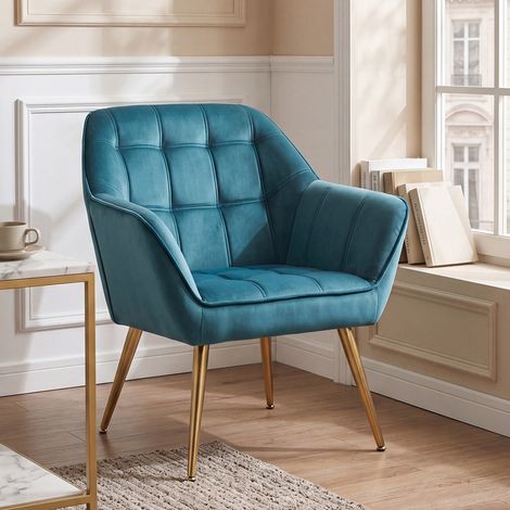 Wahson Linen Upholstered Accent Chair - Modern Tub Armchair with Metal Legs for Bedroom Living Room, 1-Pack, Blue