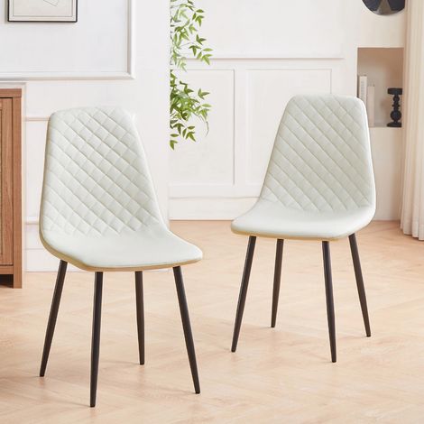 AINPECCA 2X Beige Dining Chairs PU Leather Padded Seat Metal Legs Kitchen Home Office UK
