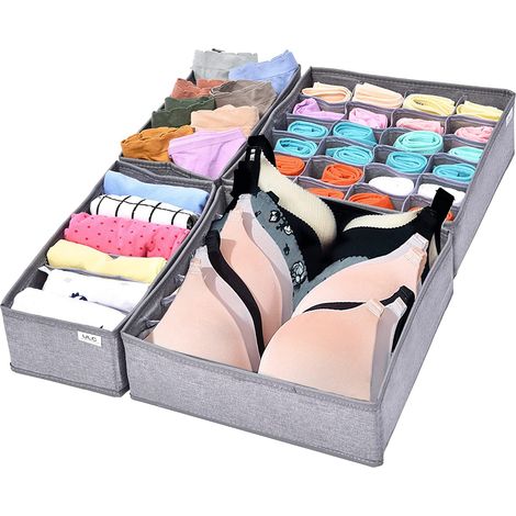 Organisateur De Tiroir Sous-Vêtements - Séparateur De Tiroir Pour Lingerie Et Chaussettes - 4 Pièces - Gris (1/5)