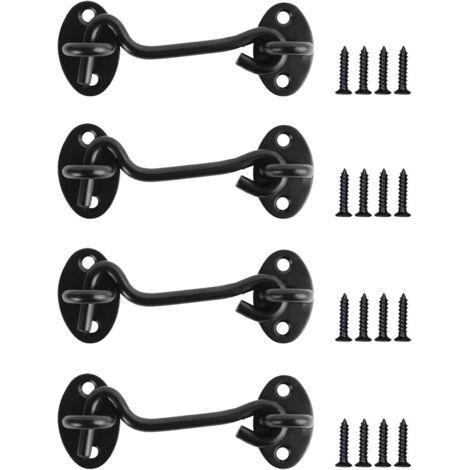 4 Pièces Loquet Porte Noir, Crochet Fermeture Porte, Crochet Cabine, Crochet de Fenêtre en Acier Inoxydable pour Porte Coulissante Armoire Cabanon Garage Jardin Porte de Grange (3 Inch) (1/5)