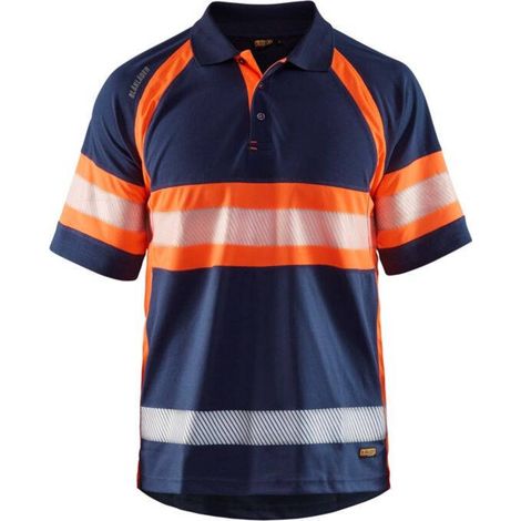 Polo da lavoro alta visibilità anti-UV 3338 - Blu marino/Arancione fluorescente M (1/5)