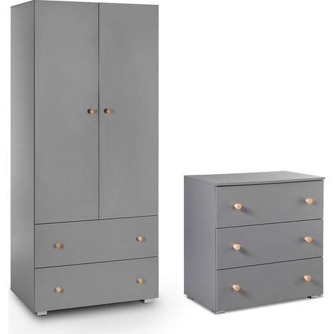 Commode 3 tiroirs et armoire 2 portes 2 tiroirs Littlesky by Klups Pauline Gris