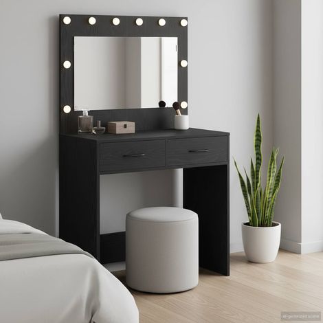 Schminktisch Schwarz Eichen-Optik 78,5 x 41 x 135 cm