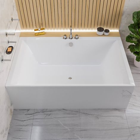 Baignoire ECOLAM Crown LUX 190x120 cm pour deux personnes + tablier Grande baignoire Duo baignoire de qualité supérieure siphon + silicone Ensemble complet