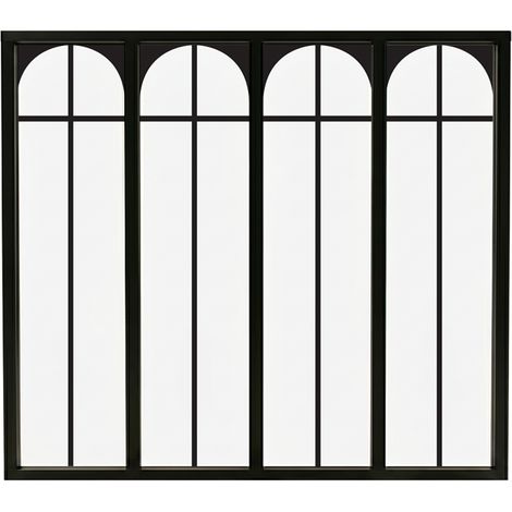 Verrière atelier intérieure aluminium noir 4 vitrages 135 x 117 cm - Décor art déco - Empire - noir et transparent - Verre trempé (1/5)
