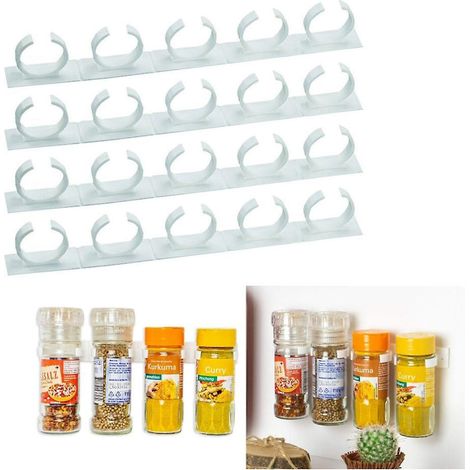 Organizer für 20 Gewürz- und Kräuterdosen, Gewürzregal mit Clips, Ablage für Gewürzdosen von 3,3 bis 4,5 cm Durchmesser (25 x 2,5 x 4 cm), Montage mit Kleber oder Schrauben (1/4)