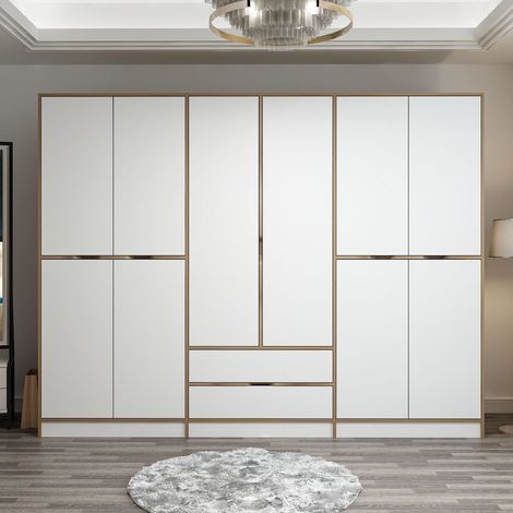 Kleiderschrank Elina Weißgold Melamin 277x208x52 cm