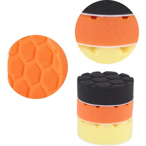 Kit 3 disques de polissage 125 mm (5 pouces) pour lustreuse auto, éponge mousse orange, noir et jaune (1/3)