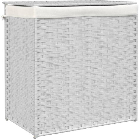 Panier à linge,Panier à vêtements avec 2 sections blanc 53x35x57 cm résine tressée CFW888241 (1/5)