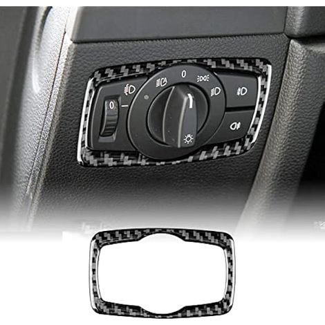 KUNGKIC fibre de carbone voiture interrupteur de phares cadre autocollant décoratif intérieur Compatible with BMW 1 série E81 E82 E87 E88 2008-2013 Accessoires (Noir) (1/4)