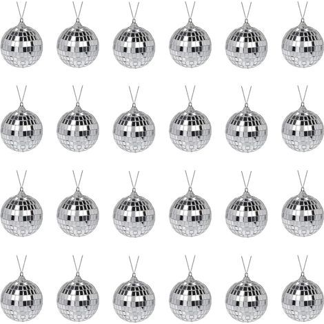 Set of 24 silver reflective Christmas baubles for party decoration or DJ light effect, home decor, stage props, play props (6cm) (1/5)