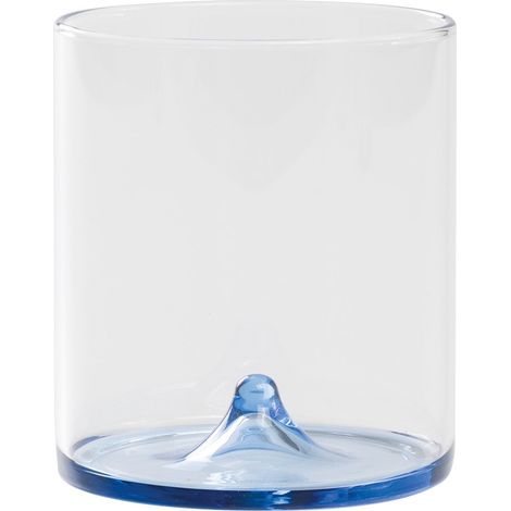 Discobolo Set 4 Tumbler in Vetro Borosilicato Soffiato a Mano, Capacità 34,5 cl, Design con Fondello Bluino per Servizio Tavola Elegante e Moderno