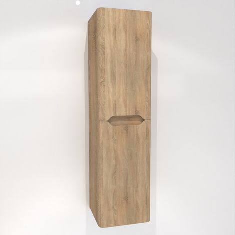 Sanitaire – Colonne de salle de bain suspendue LUNA 135cm – Bois clair – 2 portes avec fermeture assistée – Meuble en mélaminé résistant à l'humidité