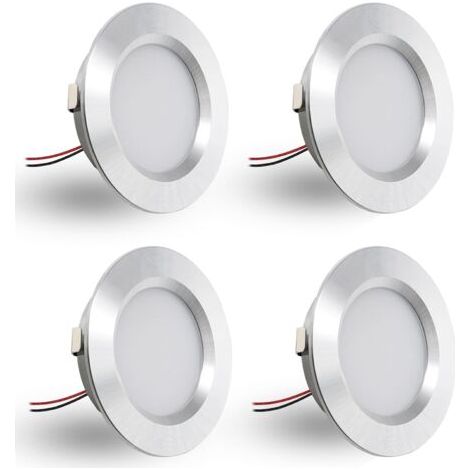 Spot LED Encastrable,Spot led 12V Dimmable,3W spot encastrable extra Plat 14mm, IP44 spot salle de bain Trou 55mm,spots de plafond pour camping-car cuisine,Lot de 4 (Argenté Blanc Chaud 3000k) (1/5)