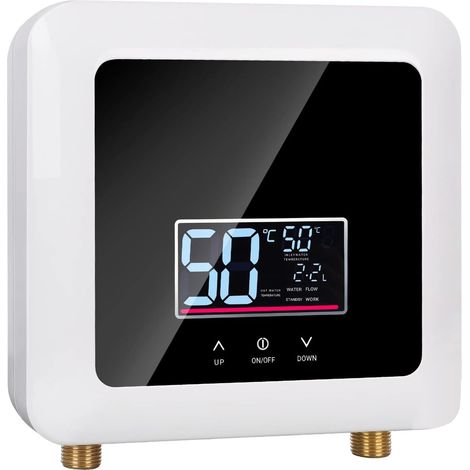 Chauffe-eau électriques 220V 7500W, Chauffe-eau électrique sans réservoir, Petit chauffe-eau instantané électrique économie d'eau Avec écran numérique, Pour cuisine, salle de bain, lavage (White) [Cla