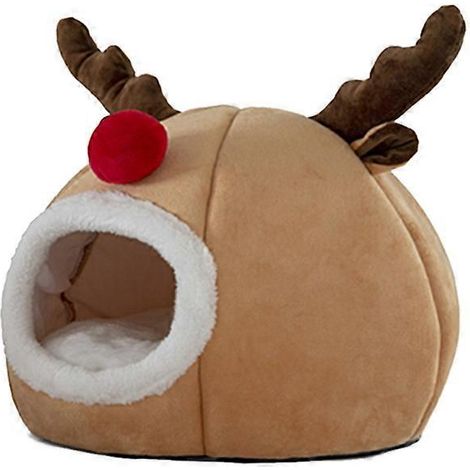 Litière pour animaux Pet Maison Tente Grotte Renne avec Coussin Amovible pour Petits Animaux Taille L (1/4)