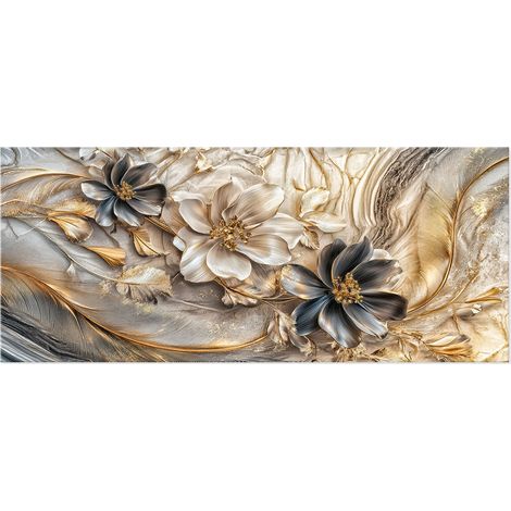 Lupia - Quadro moderno Canvas Prime FLOWERS FLUID MARBLE 38x90 cm, Stampa su Tela effetto Pennellate tridimensionale, Telaio in Legno, per soggiorno capezzale camera da letto, ufficio