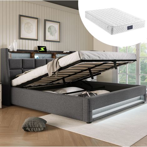 letto contenitore 140x200 con LED USB grigio OKMYHOME (1/5)