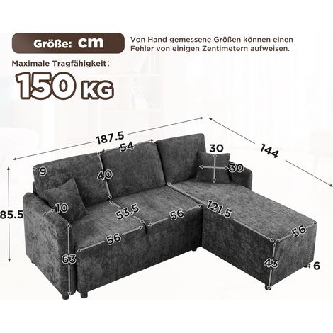 Canapé d'angle L 3 places avec méridienne 144cm, revêtement velours premium, mousse haute densité ultra-confortable, charge max 150kg, 2 coussins inclus, idéal appartement & studio étudiant (1/5)