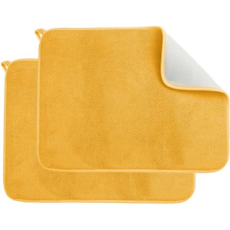 Tapis égouttoir - Lot de 2 - Tapis de bar - Microfibre - Tapis de cuisine - Tapis de comptoir - Set de table - 50 x 38 cm - Orange (1/5)